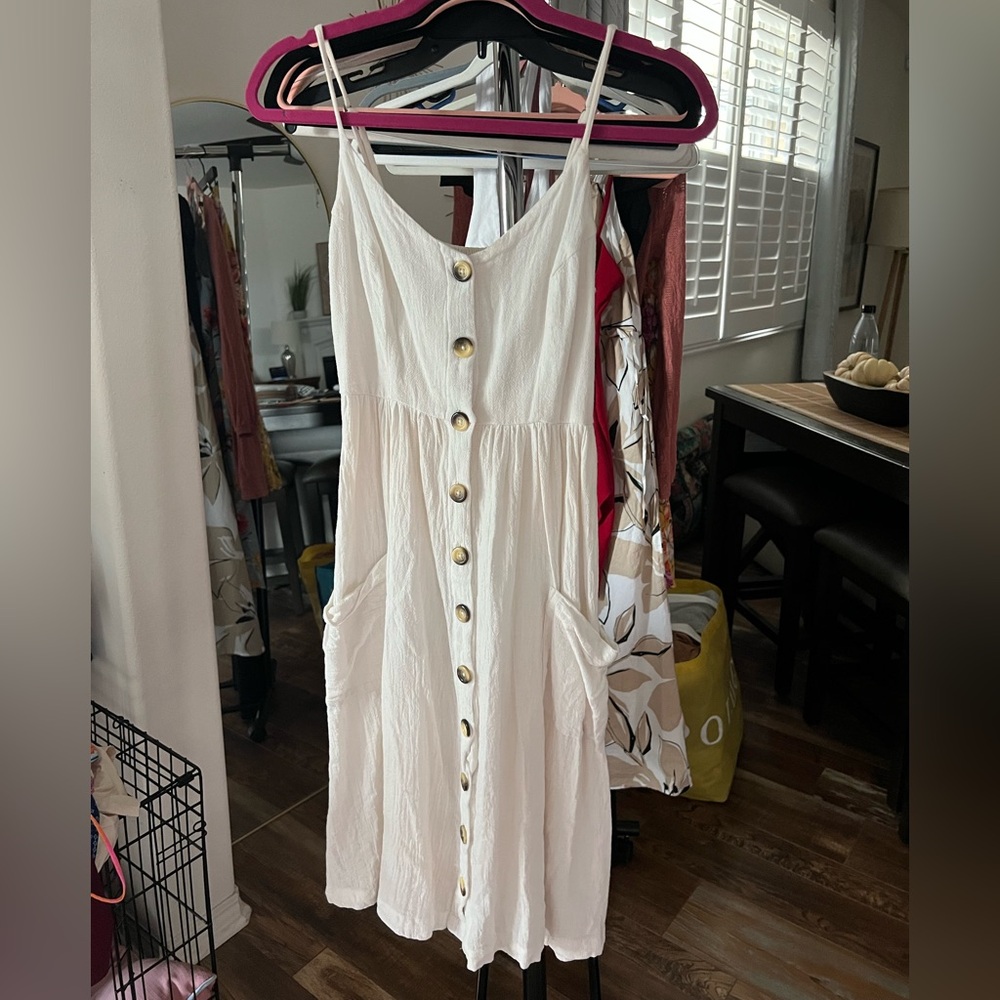 Rip Curl White Button-Front Midi Dress